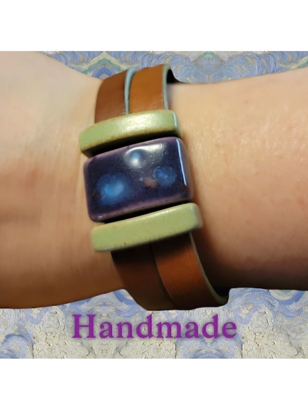 Leather Bracelet Ceramic Sliders #B17